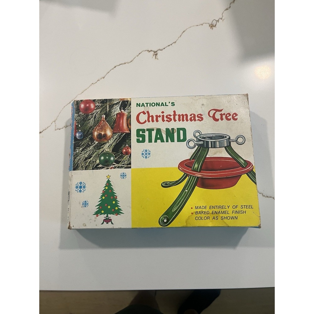 Vintage Nationals Christmas Tree Stand Metal Steel Red Adjustable